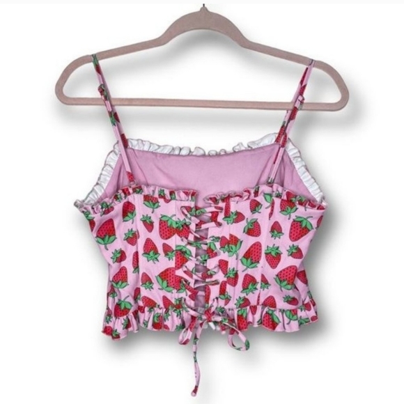Dolls Kill × Sugar Thrillz Pink Strawberry Corset Tank Top (M) - Picture 2 of 8